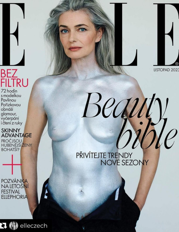 Paulina Porizkova, symbole de la beauté et de la résilience, en couverture du magazine Elle (Tchéquie)