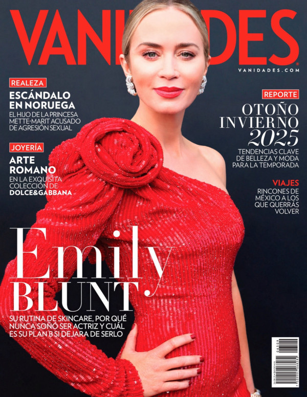 Emily Blunt en rouge éclatant pour Vanidades magazine