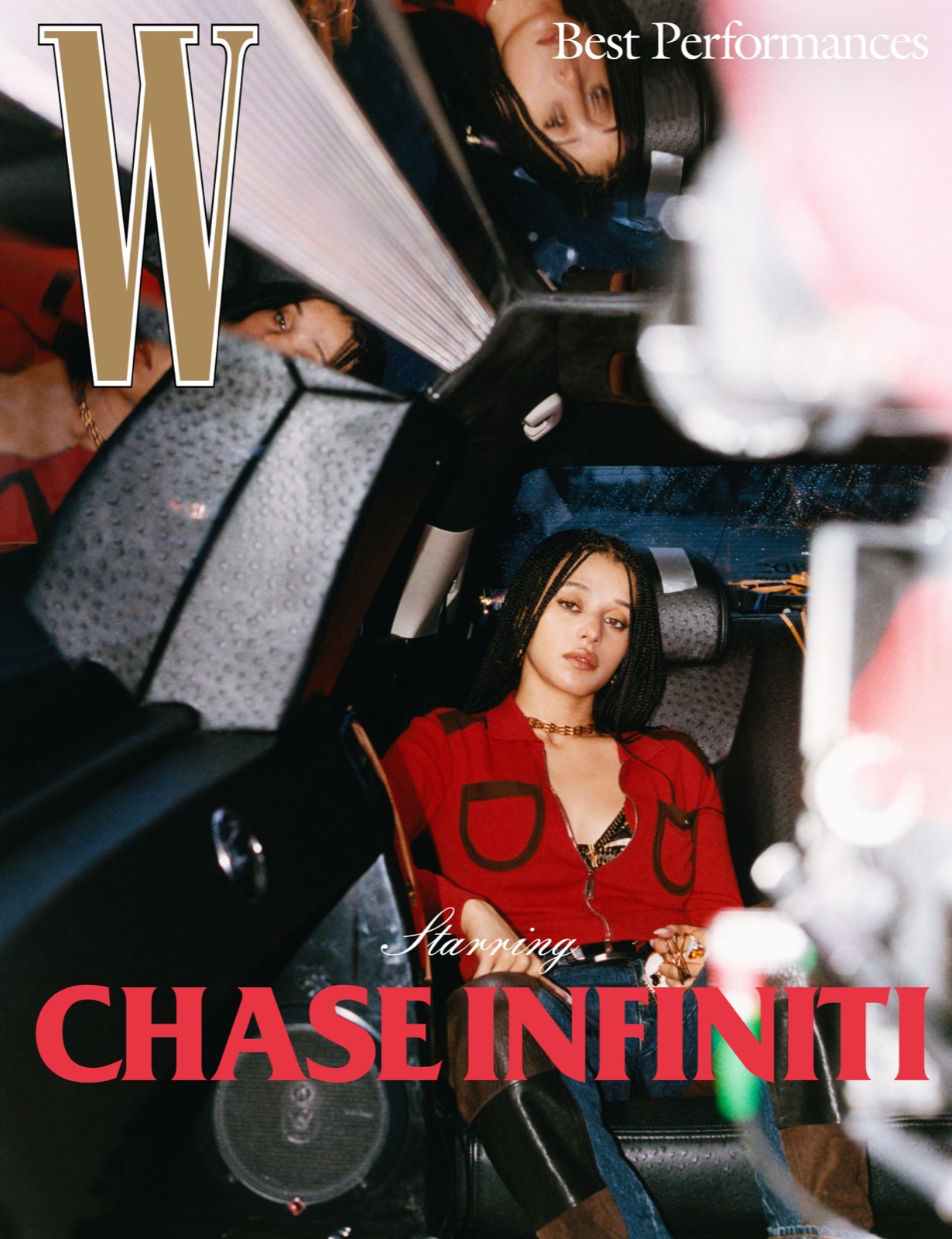 Chase Infiniti en couverture de W Magazine, diva fatiguée coincée dans une voiture