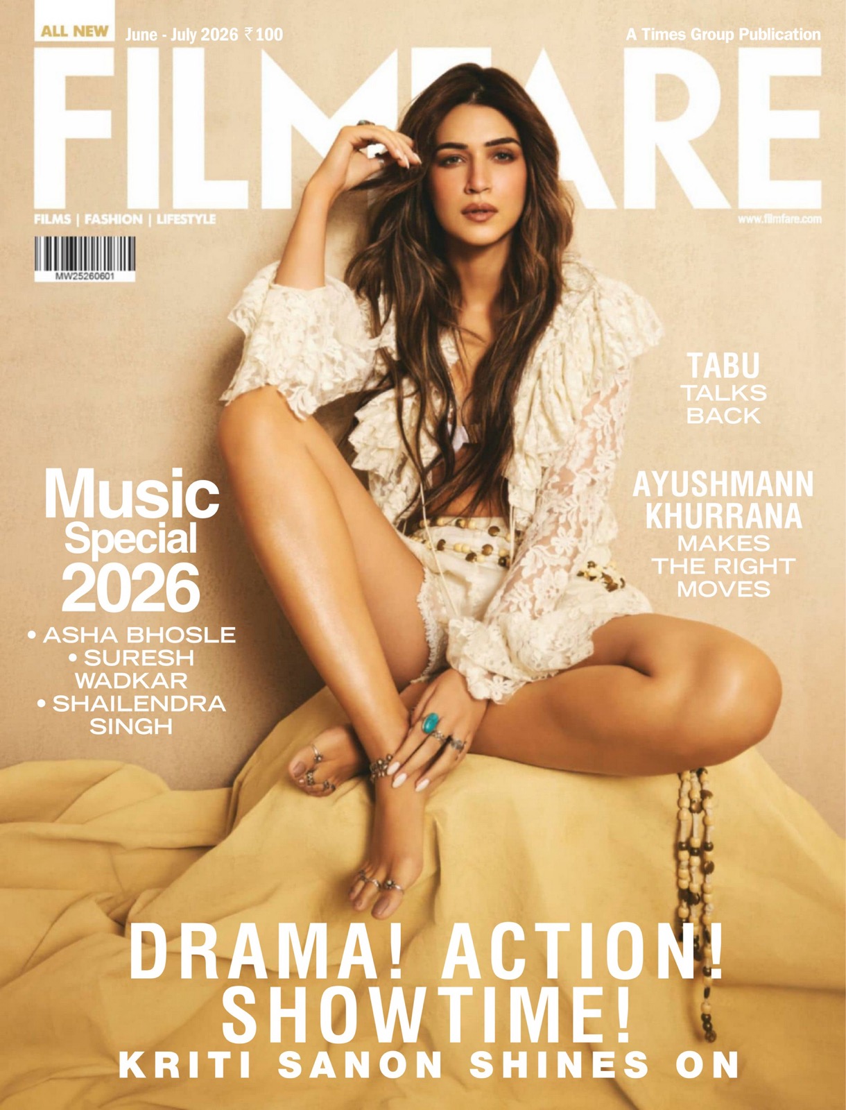 Kriti Sanon en couverture de Filmfare, dentelle blanche et jambes dévoilées