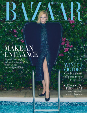 Cate Blanchett pour Harper’s Bazaar UK, blonde bouclée et poses théâtrales