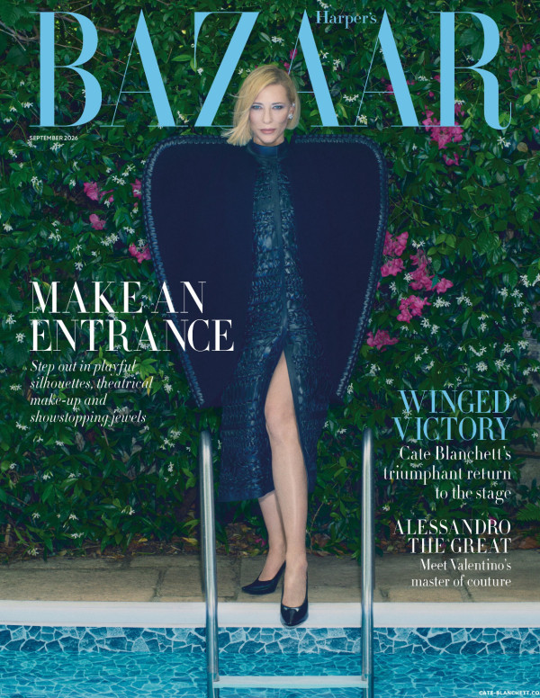 Cate Blanchett pour Harper’s Bazaar UK, blonde bouclée et poses théâtrales