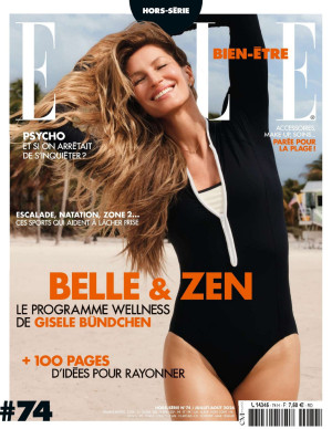 Gisele Bündchen chez Elle, jambes nues et combinaison seconde peau